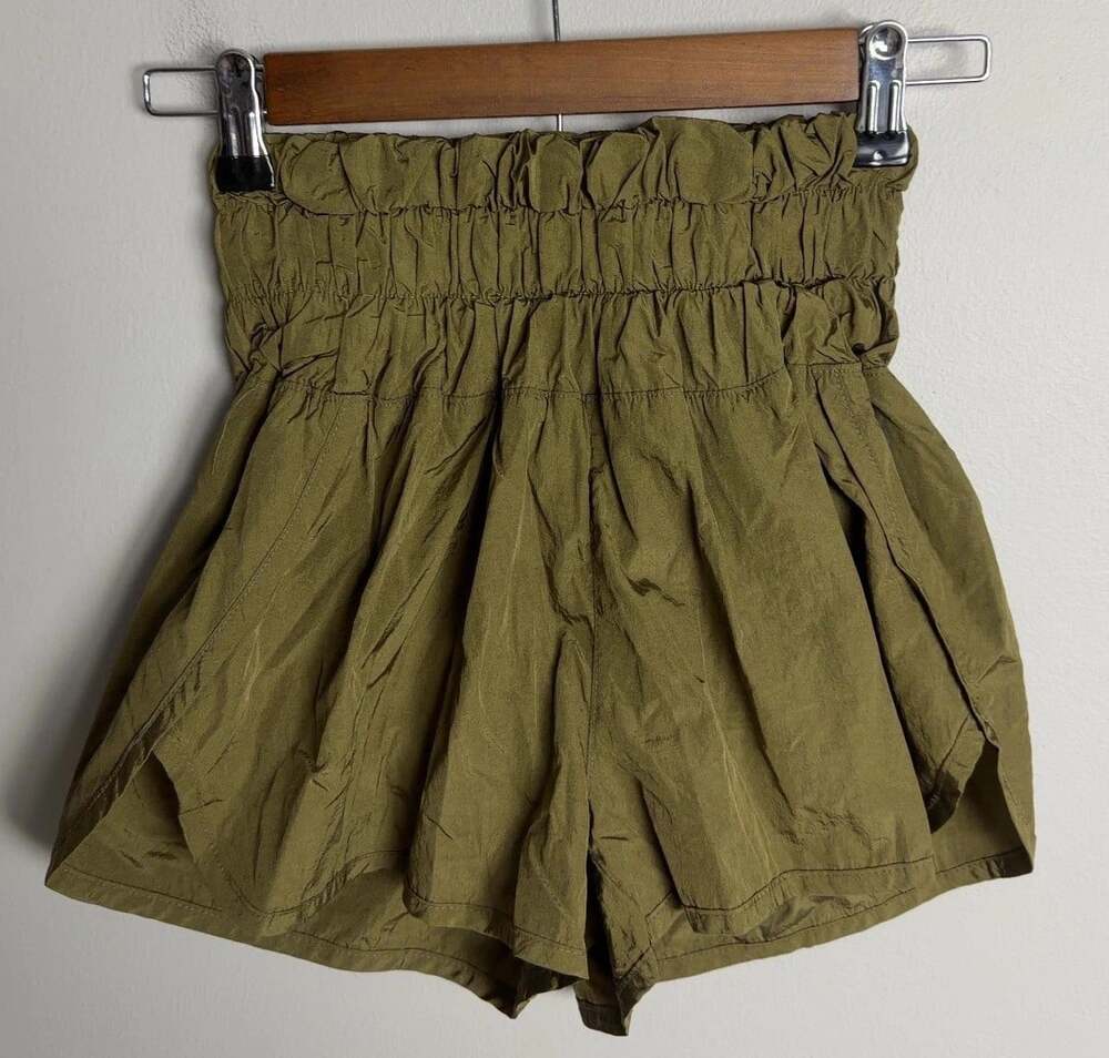 FP Movement Free People Olive Green Paperbag Waist Athletic Shorts Size XS Women